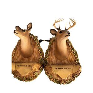 Vintage Ornamental Art Deer Head Wall Plaques Buck Doe Lodge Cabin Rustic Decor